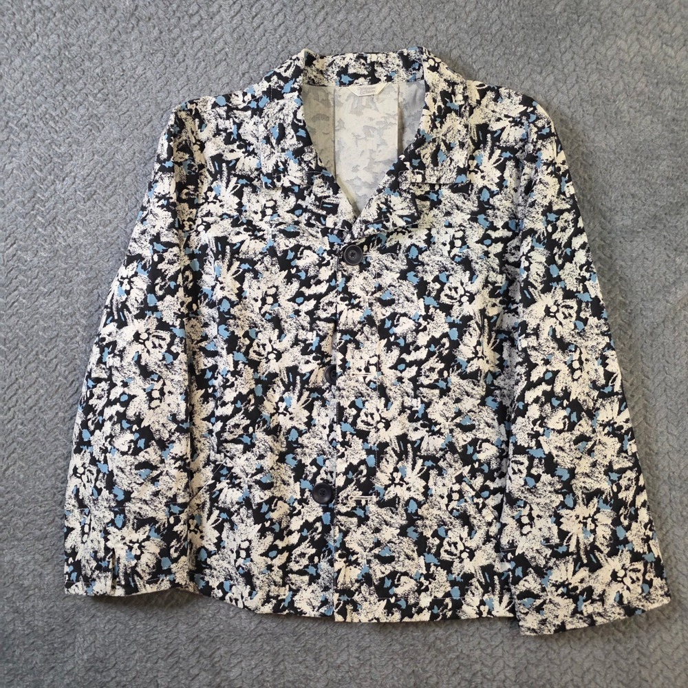 Christopher & Banks Womens Large Floral Blazer Jacket Blue Black Cotton Stretch